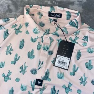 Bad Birdie Men Golf Polo Sz 2XL Pink Cactus Print Short Sleeve NWT Gift